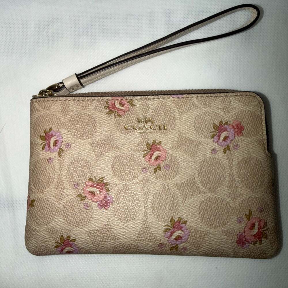 Coach Corner Zip Wristlet In Signature Canvas With Floral Print
